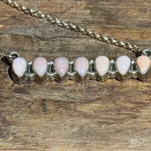 Pink Opal Sterling Silver Bar Teardrop Necklace
